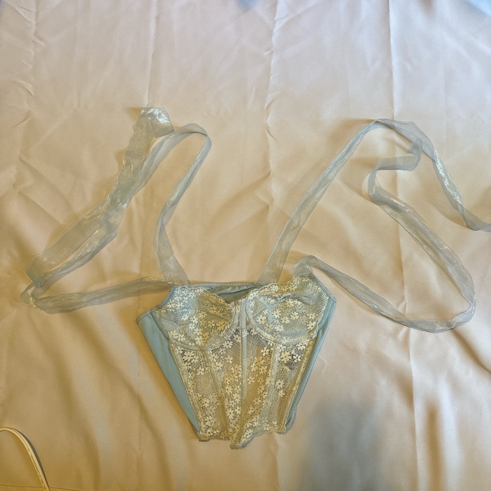 Elegant Sheer Lace Corset - Blue